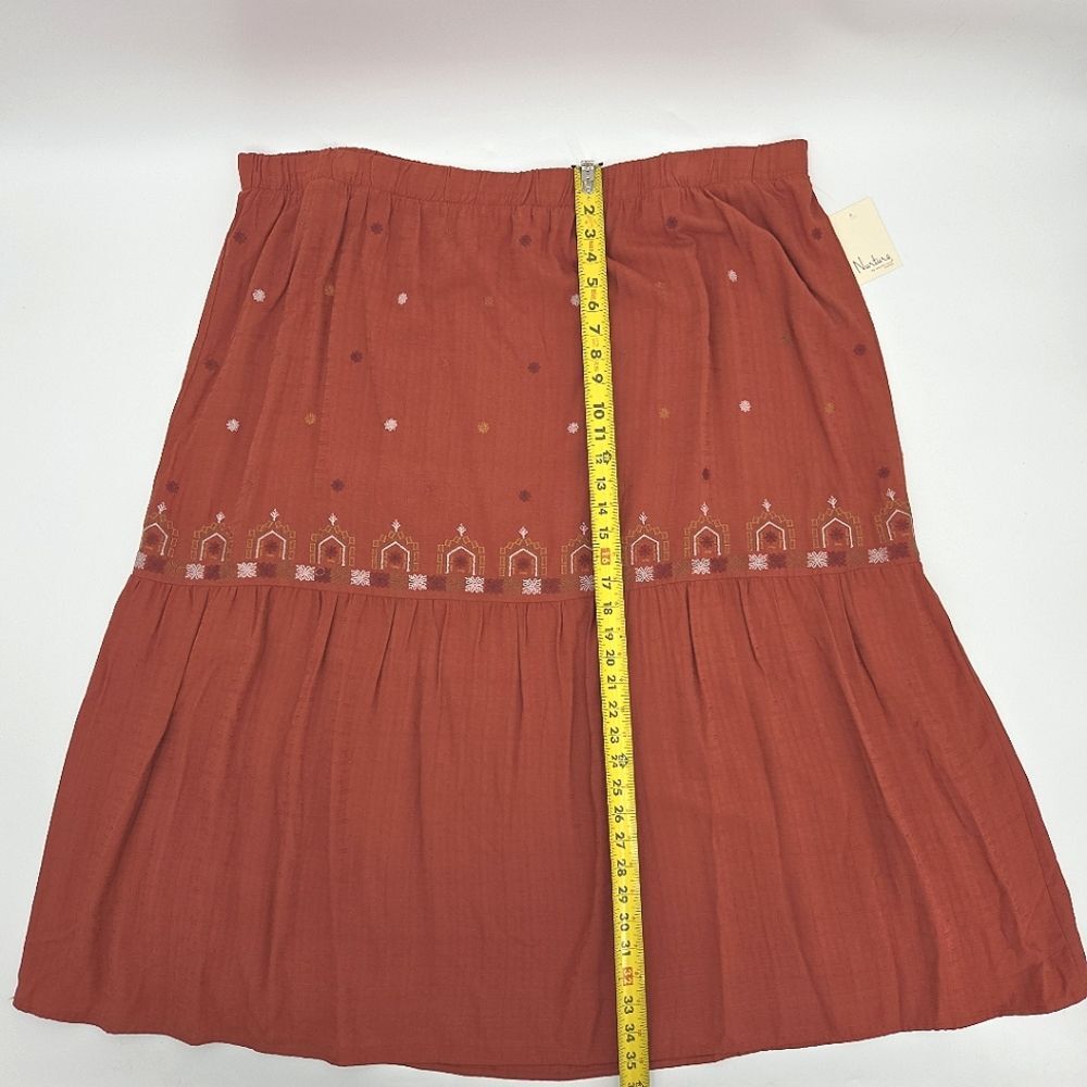 Nurture Tiered Maxi Skirt Womens Size 3X Orange Red Embroidered Boho Peasant - Picture 7 of 10